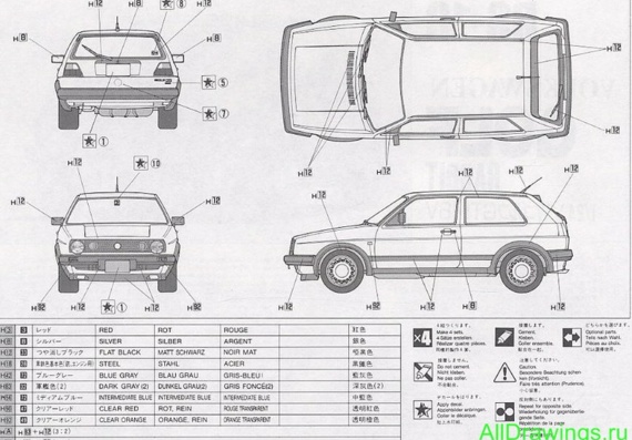 Volkswagen Golf II (Volzwagen Golf 2) - drawings (drawings) of the car